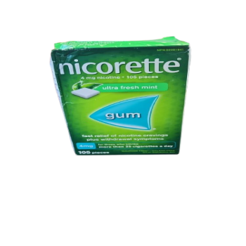 Sale - 	NICORETTE GUM 4MG COATED ICE ULTRA FRESH MINT 105 *Damage Box* Exp: 03/27